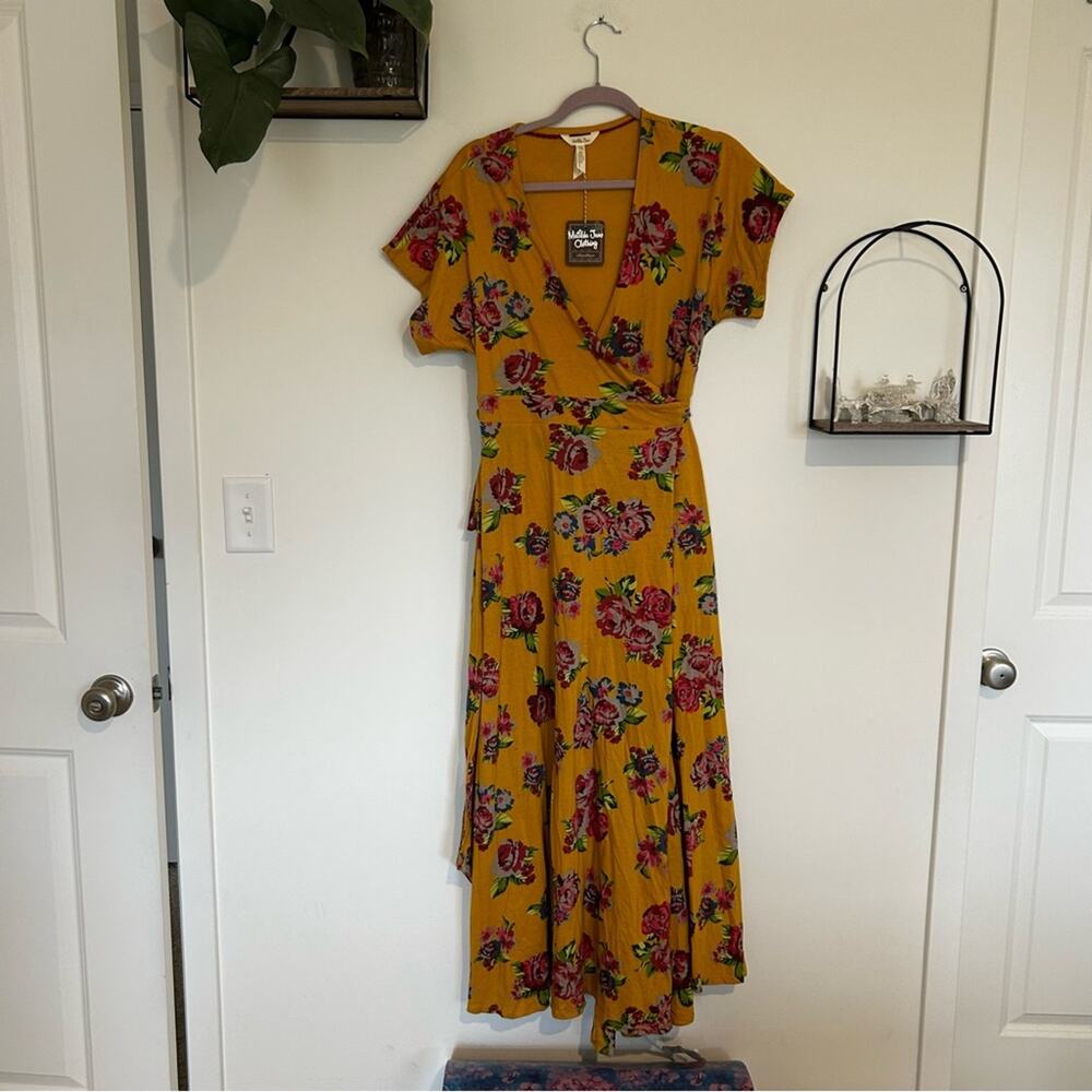 NWT Matilda Jane Alana Wrap Dress Midi Length Floral Print V Neck Short Sleeve S